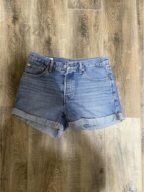 Levi's 501 Rolled Denim Shorts High Rise Button Fly Medium Wash 27